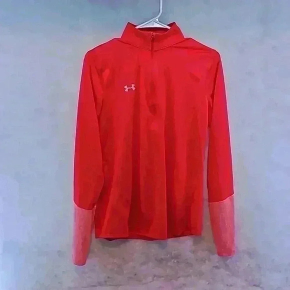 Under Armour Women's Medium Long Sleeve 1/4 Zip Collared‎ T-Shirt Red w/ Pink - Picture 1 of 5